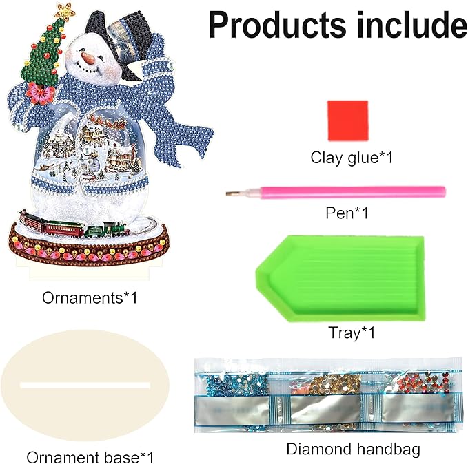 Christmas Diamond Art Tabletop Decoration, DIY Snowman and Christmas tree, Diamond Art 5D Special Shape Crystal Diamond Partial Diamond Art Painting Mosaic Handicraft, Home Office Tabletop Decor Gift
