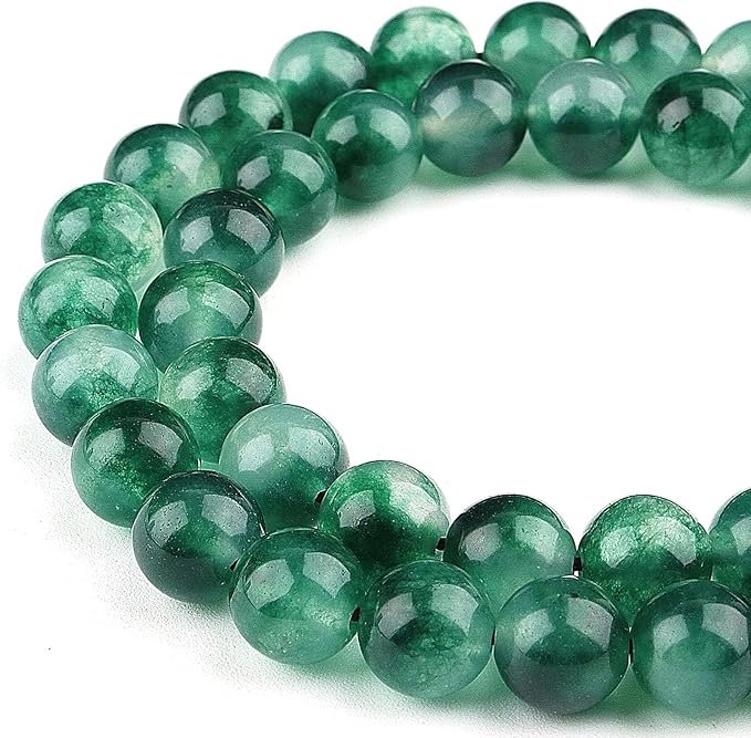 Natural Stone Beads for Jewelry Making - 10mm Gemstone Round Beads for Bracelets(35-37pcs, 10mm, Moss Jade)