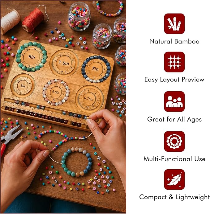 OCTAZI Bamboo Bead Board for Jewelry Making – Natural Bamboo Bracelet & Necklace Design Organizer with Grooved Sizes (Bracelet A)