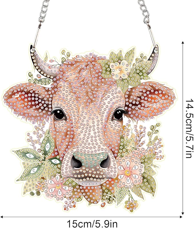AiYuanzsh DIY 5D Cow Diamond Painting Hanging Sign, Special Shaped Crystal Rhinestone Wall Art Ornament for Door, Home and Garden Decoration, Diamond Art Window Suncatchers Pendant