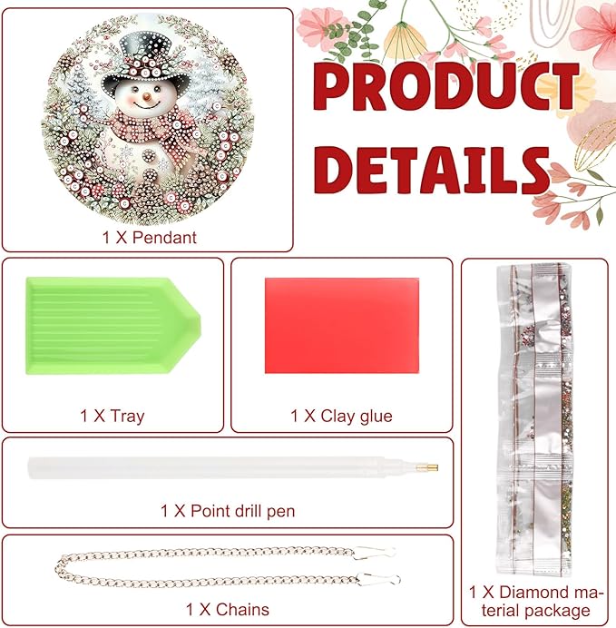 DOMROM Snowman Diamond Art Hanging Kits for Adults Beginners, Christmas Special Shaped Crystal Diamond Painting Snowman Pendant, DIY Diamond Art Suncatchers for Home Garden Wall Decor Gift