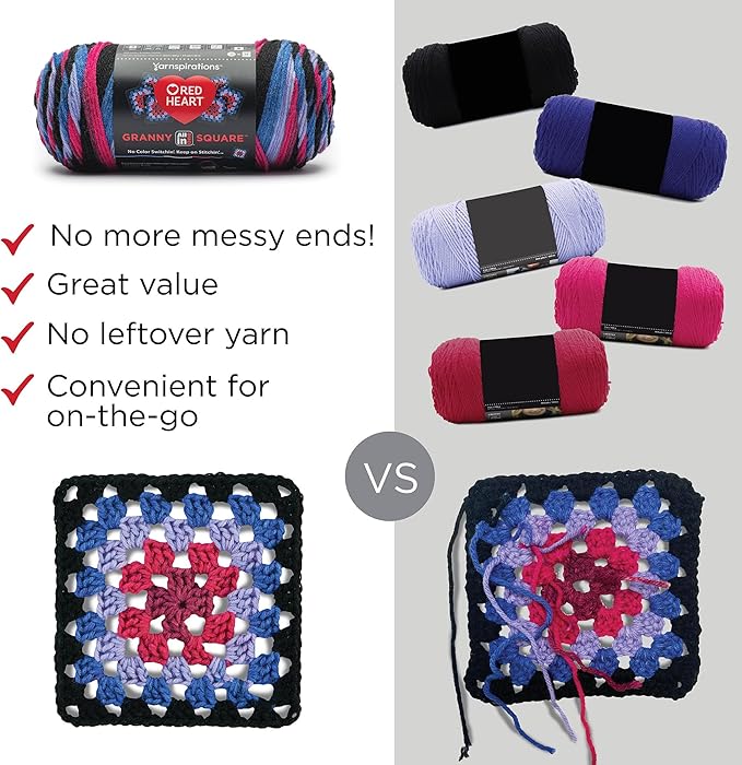 Red Heart All in One Granny Square Black- Cyber Leaf Yarn - 3 Pack of 250g/8.8oz - 100% Acrylic - #4 Worsted (Medium) - 381m/417Yards - for Knitting, Crochet and Amigurumi