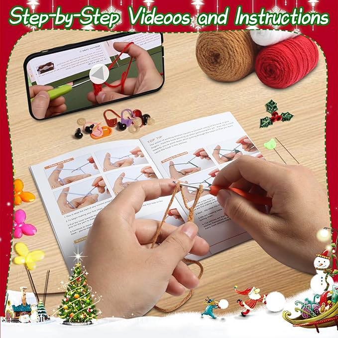 Tierong Crochet Kit for Beginner,Gingerbread Man Crochet Kit with Step-by-Step Video Instructions, Easy to Learn for Ideal Christmas Gift for Adults