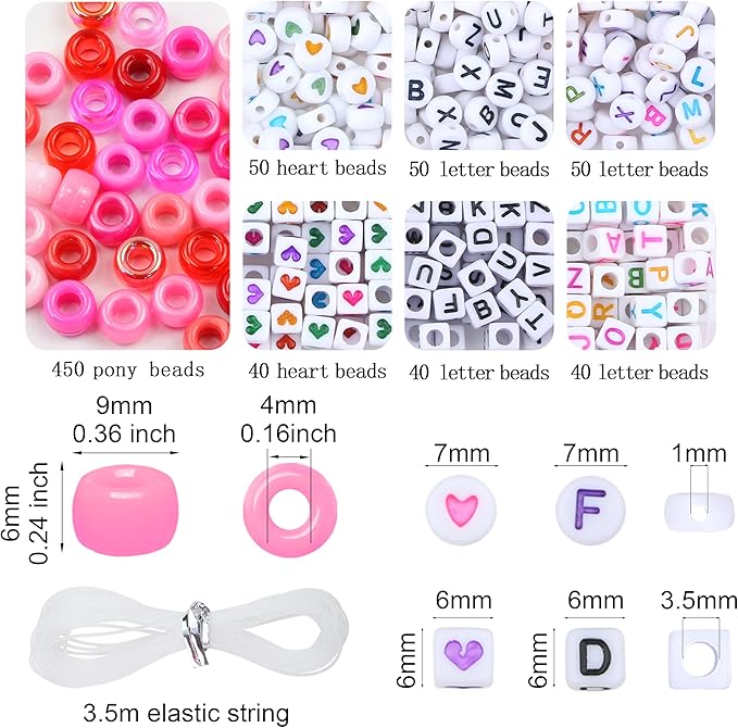 XIANNVXI 24Colours Pink Pony Beads for Bracelet Friendship 720pcs Letter Kandi Pink Pony Beaded for Jewelry Crafts Bracelet Making 14 Years of Age and Older
