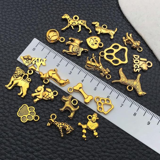 Youdiyla 100pcs Craft Supplies Pet Dog Animals Charms Pendants for Crafting Jewelry Findings Making Accessory for DIY Necklace Bracelet (Golden)
