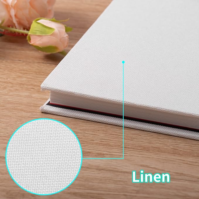 Large Photo Album Self Adhesive 4x6 8x10 10x12 13"x12.8" Magnetic Scrapbook Album 12.6"x11" Inch 60 Sticky Pages Linen Cover DIY Photo Album with A Metallic Pen and DIY Stickers (White)