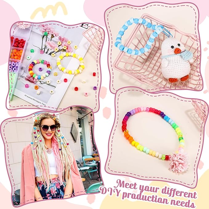 obeoby 9x6mm Bulk Pony Beads for Braids, 2005 Pcs Hair Beads Kit for Braids Friendship Bracelet Making for Classmates Mothers Day Gifts for Mom Daughter