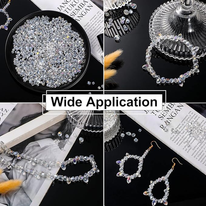 Kigeli 1280 Pcs Glass Beads Bulk Assorted Crystal Beads for Jewelry Making Faceted Teardrop Rondelle Briolette for DIY Crafts Necklace Wristband Earring Kit(Classic,AB Color)