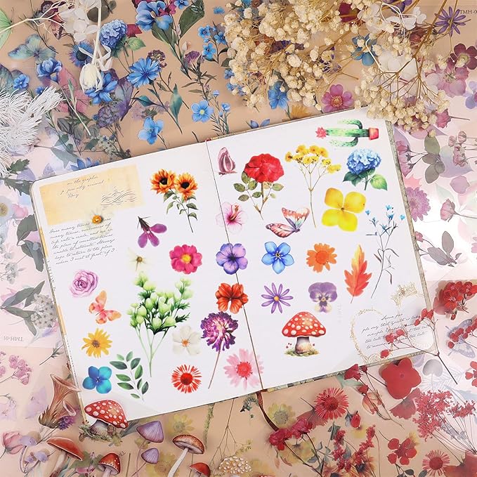 500Pcs Natural Flower Stickers with 260Pcs Letter Stickers,Self-Adhesive Flower Sticker for Scrapbooking Supplies Junk Journal Bullet Journal Planner Laptop