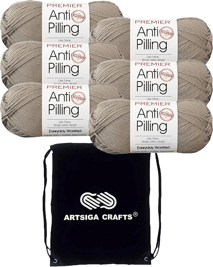 Premier Yarns Everyday Anti-Pilling Solid Chinchilla DN100-52 (6-Skeins - Same Dye Lot) #4 Worsted Weight Acrylic Yarn for Crocheting and Knitting with Project Bag
