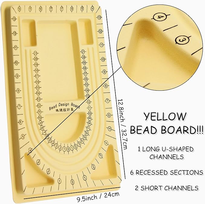 H&W Yellow Bead Board with Flock, 9.5 by 12.9-inch, Design Beading Board Tray DIY Craft Tool for Girl and Necklace Beading Jewelry Designer