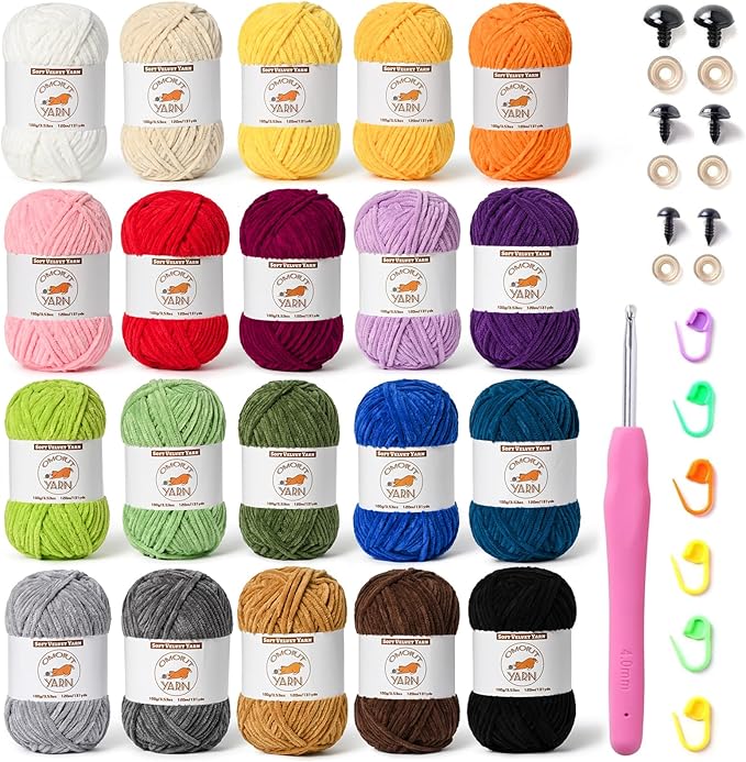20 Skeins Fluffy Chenille Yarn for Crocheting, Soft Bulky Velvet Yarn for Knitting, Plush Baby Blanket Crochet Yarn, 2620 Yards Multicolor Amigurumi Yarns for Crafts Set A