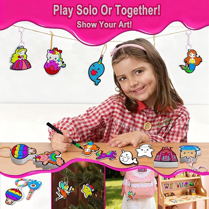 skyenchant 3d foam painting kit for kids, diy aqua puffing art to inflate, creative gift for girls & boys ages 4-10, christmas birthday travel present（princesses & unicorns）