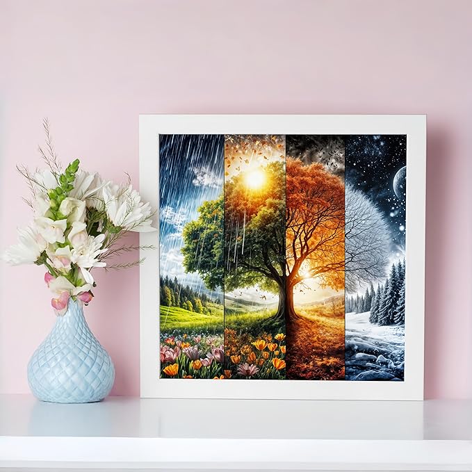 Diamond Art Kits for Adults Four Seasons Tree, DIY 5D Diamond Painting Kit for Beginners, Full Round Drill Gem Art Dots for Adults, Diamond Dots Paintings Crafts Home Wall Decor 14X14 Inch