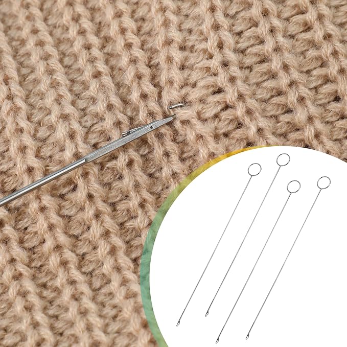 Loop Turner Sewing Tool, 4-Piece Set - Needle Hooks with Latch for Fabric Tube Strips DIY (10.4 Inch)