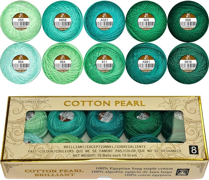 Double Mercerized Egyptian Long Staple Cotton Pearl Thread Ball 10 Grams Rainbow Color Embroidery Thread 10 Colors per Box for Crochet Hardanger Cross Stitch Hand Embroidery,cayon Series