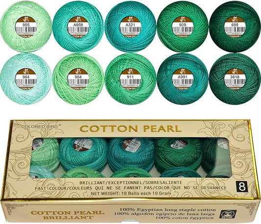 Double Mercerized Egyptian Long Staple Cotton Pearl Thread Ball 10 Grams Rainbow Color Embroidery Thread 10 Colors per Box for Crochet Hardanger Cross Stitch Hand Embroidery,cayon Series