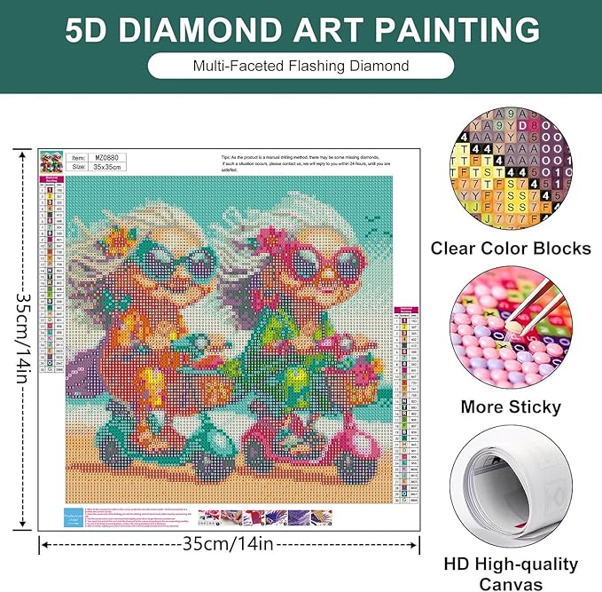 mrpwnle Diamond Art Kits for Adults, Grandmas Diamond Painting Kits for Beginners, DIY Easy Seaside Diamonds Painting Kit 5D Full Round Drill Gem Art Kit, Home Wall Decor Gift 14X14 Inch