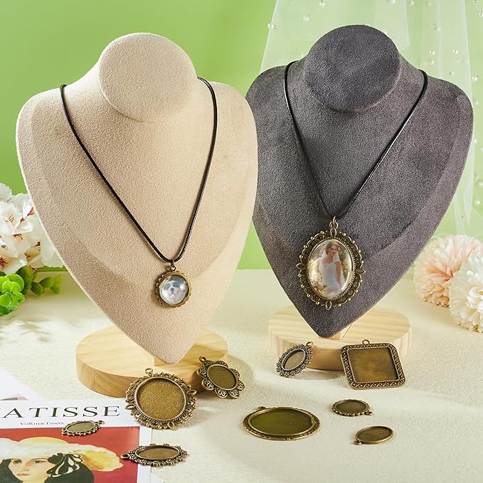 20Pcs Bezel Pendant Trays 10 Styles Vintage Cabochon Bezel Settings Trays Charms Tibetan Style Oval Trays Pendant Blanks for DIY Crafts Photo Necklace Jewelry Making