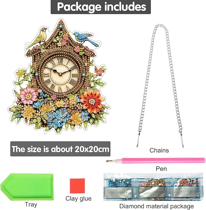 Bimkole Clock Diamond Art Hanging Kit for Adult, DIY 5D Diamond Art Flowers Window Pendant, Acrylic Crystal Art Hanging Ornament Home Wall Garden Front Door Sign Outdoor Decor 7.8x7.8 Inch