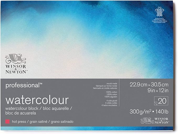 Winsor & Newton Professional Watercolor Paper Block, 9" x 12", Hot Pressed