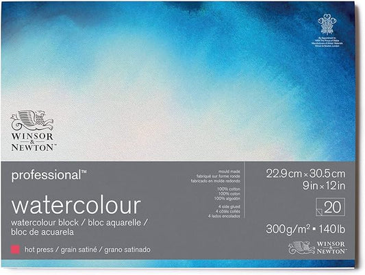 Winsor & Newton Professional Watercolor Paper Block, 9" x 12", Hot Pressed