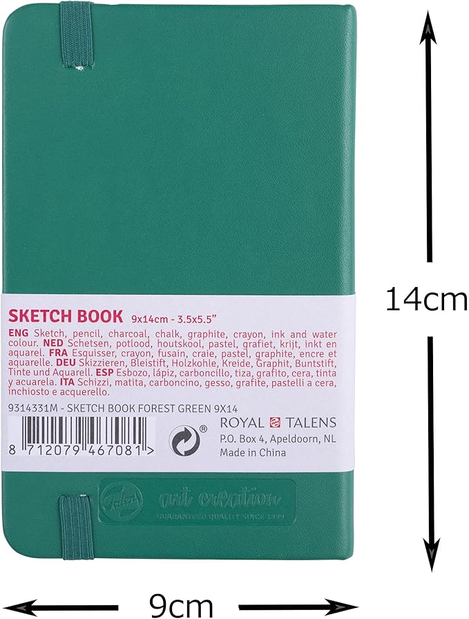 talens japan t9314-331m 452140 art creation sketchbook, drawing notebook, 3.5 x 5.5 inches (9 x 14 cm), forest green