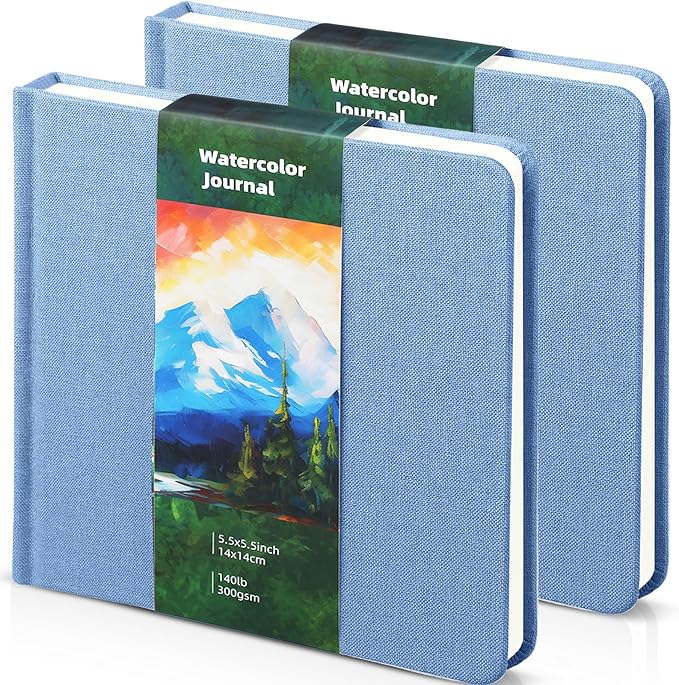 Dispowreath 2 Pcs 5.5 x 5.5 in Watercolor Sketchbook Journal Square Watercolor Notebook Cold Press 140lb 300gsm Cotton Paper 48 Pages Journals Notebook Paper Pads(Light Blue)