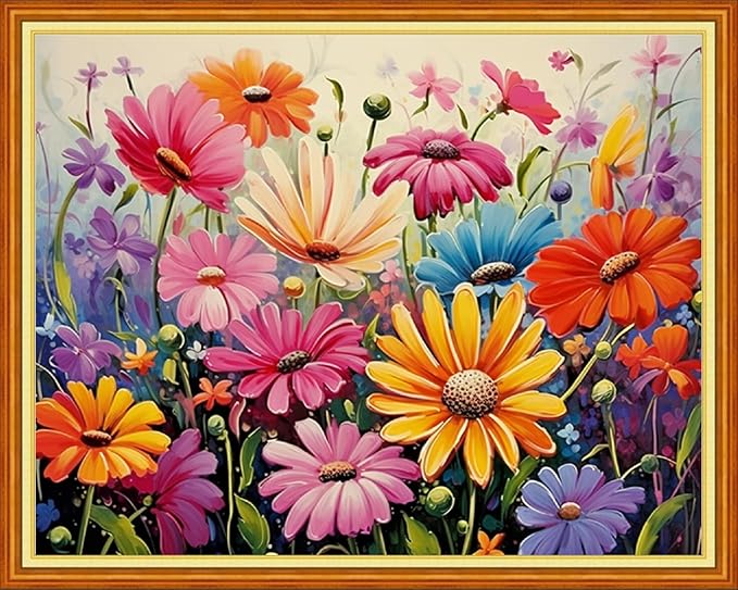 dimxvean stamped cross stitch kits,cross stitch kits for adults beginners,embroidery kits full range of cross stitch stamped kits needlepoint kits cross stitch patterns-colorful flowers 16x20 inch
