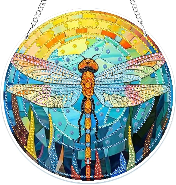 MOGTAA Dragonfly Diamond Art Hanging Ornament Kits, 5D Special Shape Diamond Art Kits for Adults, Crystal Rhinestones Animal Diamond Painting Gem Art for Home Window Garden Wall Decor