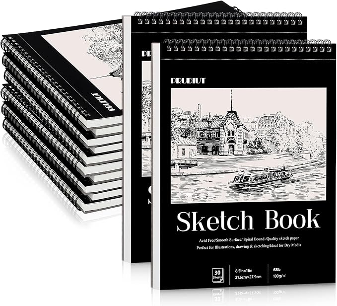 12 pack sketch book, 8.5 x 11inch sketchbook, 68lb/100gsm top spiral bound sketch pad, acid free art supplies drawing painting sketching paper for teens adults artists (30 sheets each)
