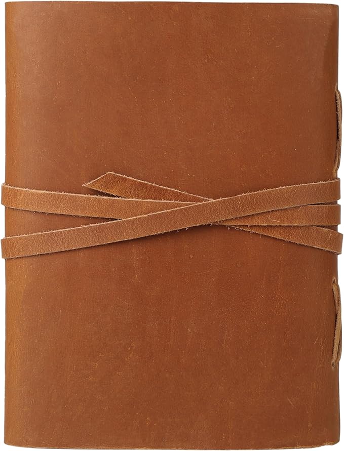 KomalC Handmade Leather Journal/Writing Notebook Diary/Bound Daily Notepad For Men & Women Unlined Paper Medium, writing pad gift for artist, sketch (Tan, 7 x 5)