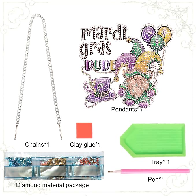 5D DIY Diamond Painting Mardi Gras Gnome Hanging Pendant – Acrylic Special Shaped Rhinestone Kit, Window or Wall Ornament for Festival Home Decoration and Gift