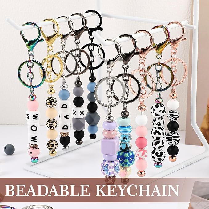 Tondiamo 24 Pcs Beadable Keychain Bars Bulk Beads for Keychain Making Kit Gifts for Women Men DIY Crafts(Classic Color)