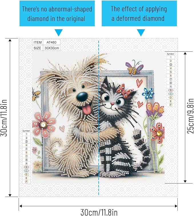 AiYuanzsh Cat and Dog Diamond Art Painting Kits for Adults, 5D Special Shape Diamond Art Kits for Beginners, Crystal Rhinestones Diamond Art Painting for Home Wall Decoration Gift 12×12 inch