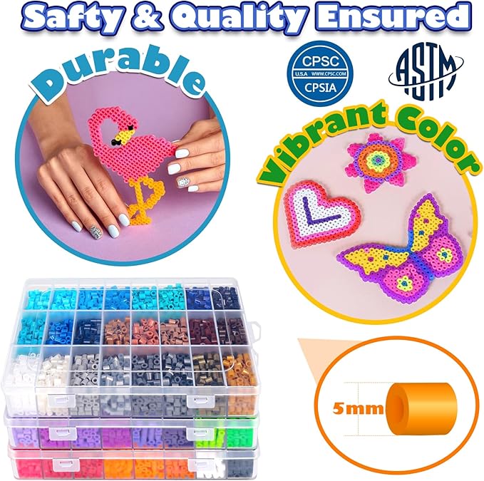funzbo 15000+ 5mm fuse beads kit - 72 colors | 66 patterns, christmas arts and crafts for kids, art decorations for room, christmas toys gifts for girls, boys and teens age 5+ years old