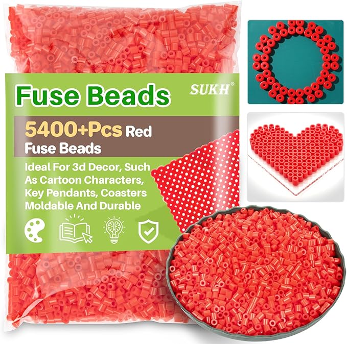 Sukh 5400+Pcs Fuse Beads - Fuse Beads Kit Bulk Iron Bead for Kids Crafts, Ideal for Boys and Girls Christmas Birthday Gifts (Red)