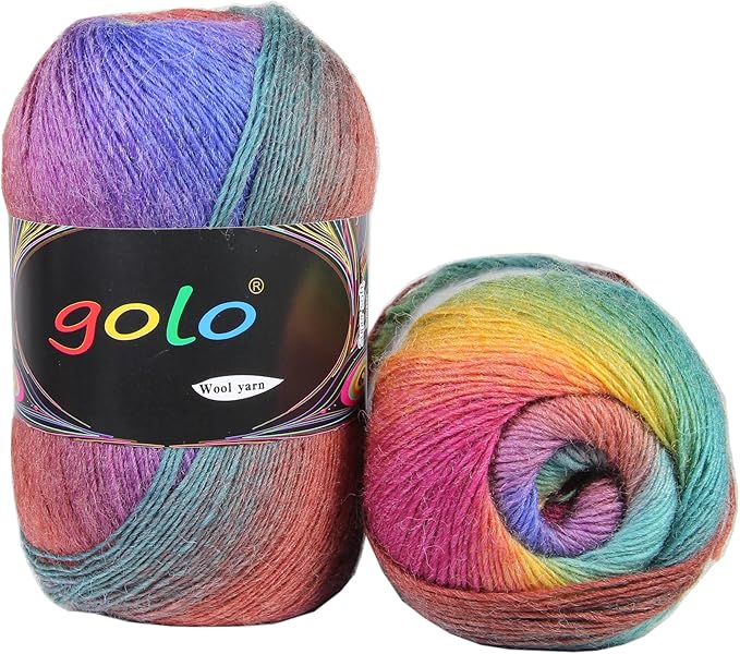 golo Wool Yarn for Knitting 550yd 0.22Ib Cachemire Multicolor Rainbow Yarn (Red-Green)