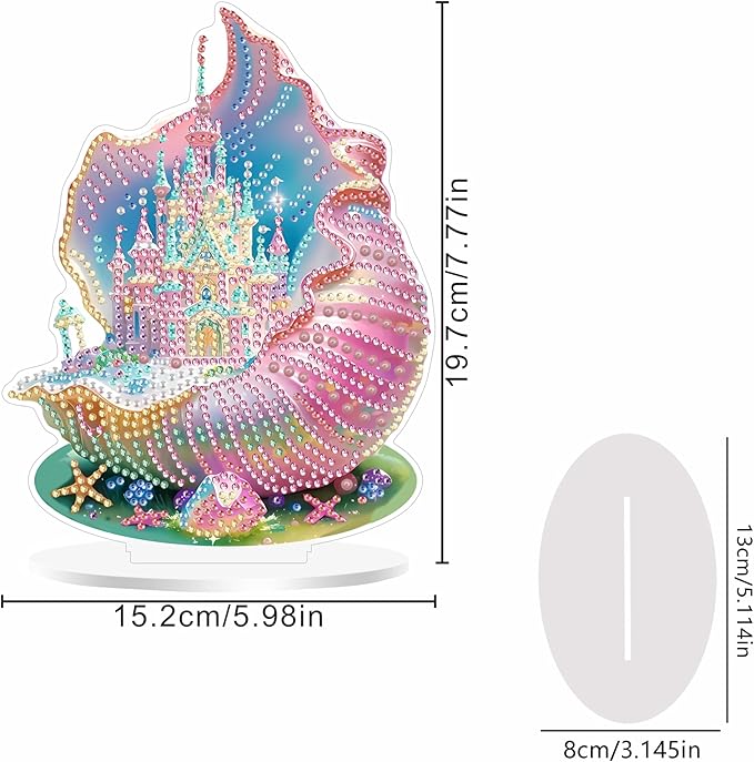 RYMILIE Diamond Art Kits for Adults,DIY Tabletop Diamond Art Painting Kit,Special Shaped Rhinestone Desk Placement Ornament,Home Stand Up Gem Painting Craft Kit,Double Sided（Conch Castle）