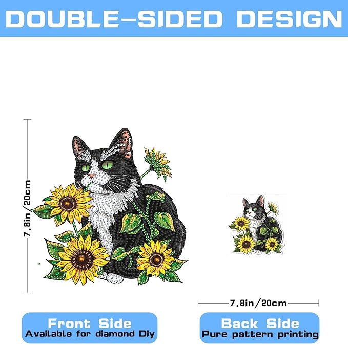 VAIIEYO Cat Diamond Art Hanging Ornament, Sunflower Animal Diamond Painting Suncatchers Window Hanging Kit with Chain, 7.5x7.5 inch Crystal Pendant Art Craft for Gift Home Wall Front Door Decoration