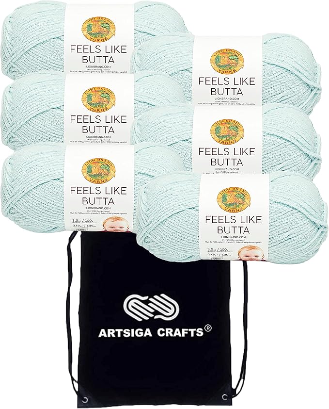 Lion Brand Feels Like Butta Ice 215-106 (6-Skeins - Same Dye Lot) Worsted Medium #4 Polyester Yarn for Crocheting and Knitting with Project Bag