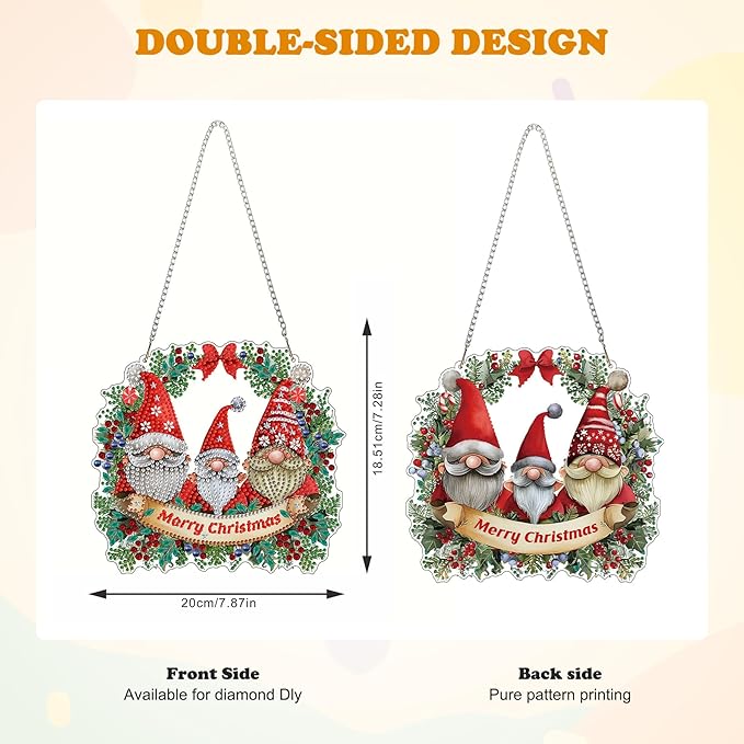 HEIBAGO Gnome Diamond Art Hanging Kits for Adults Kids, 5D Special Shaped Crystal Diamond Painting Kit Wreath, DIY Pattern Window Pendant Gem Art Kit for Home Wall Decor 8.3 x 8.3 Inch