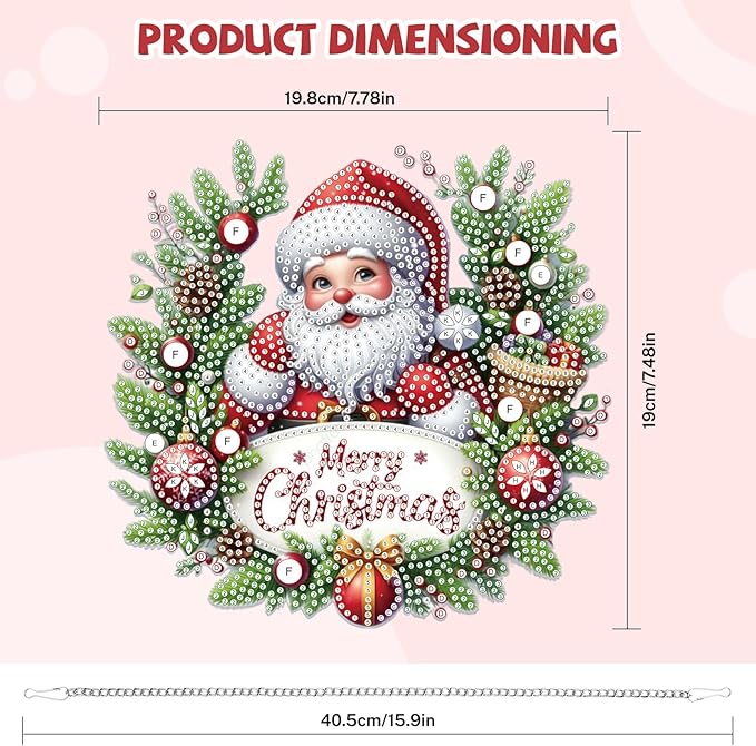 Bowetile Christmas Diamond Art Hanging Kits for Adults, Diamond Art Suncatchers Santa Claus, 5D Special Shape Diamond Painting Pendant Window Ornament Christmas Gifts for Home Door Wall Decor