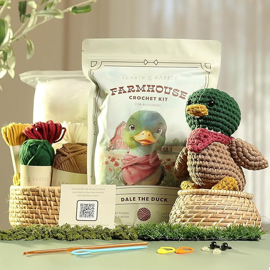 Amigurumi Crochet Kit for Beginners Adults and Kids, Learn to Crochet Kits for Adults Beginner with Easy Yarn, Stuffed Crochet Animal Kit with Step-by-Step Video Tutorials - Dale the Duck