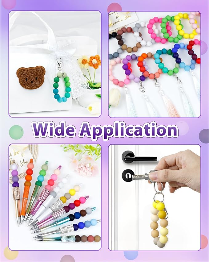 160pcs fiveizero 15mm silicone beads for keychain making - mixed color round rubber beads bulk, diy craft supplies for bracelets necklaces pens(purple)