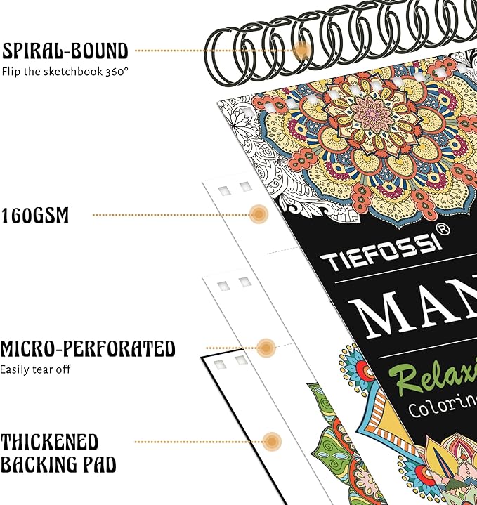 TIEFOSSI Relaxing Coloring Book, for Adults to Relax and Relieve Anxiety,160 GSM 60 Original Tearable Mandala Patterns Designs, Gift for Adult Women Men