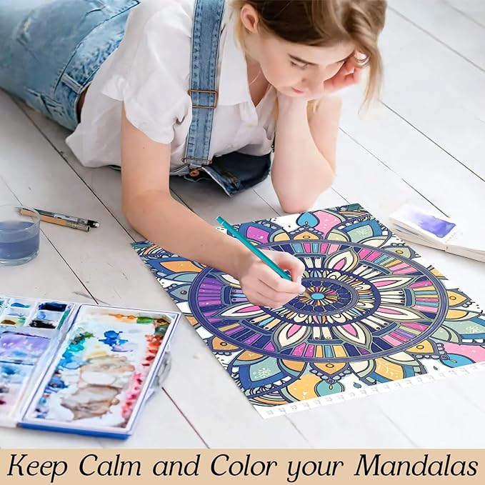 Mandala Coloring Book for Adults Relaxation Coloring Book for Women Spiral Bound Page Printed Single-Sided Thick Paper Gifts Arts and Crafts for Women to Relax 24 Mindfulness Coloring Mandala Pages