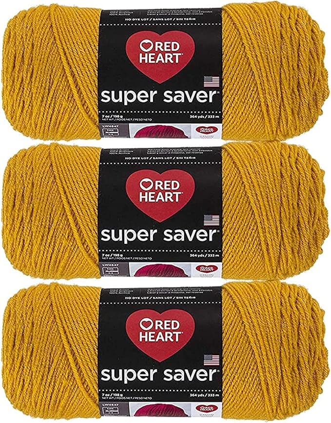 Red Heart Super Saver Gold Yarn - 3 Pack of 198g/7oz - Acrylic - 4 Medium (Worsted) - 364 Yards - Knitting/Crochet
