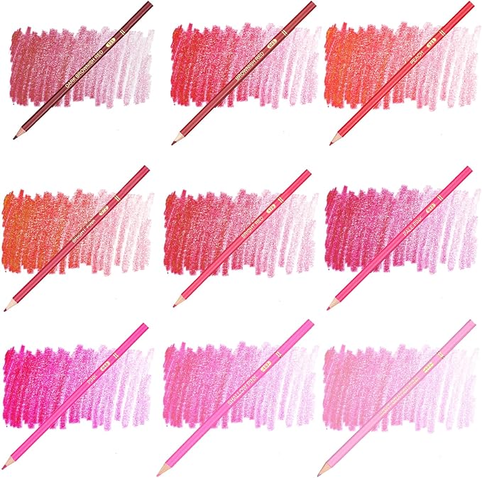 Red Pink Colored Pencils,Oil Based Wooden Colored Pencil Set for Adults Coloring Books Drawing Sketching Art Supplies 24 Color