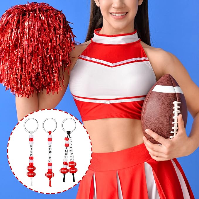 Landical 564 Pcs Football Keychain Making Kit DIY Red Football Bead Key Chain Craft Adjustable Sport Letter Bead Charm Sport Theme Party Favor Gift Backpack Accessories Holiday Decor(Delicated Color)